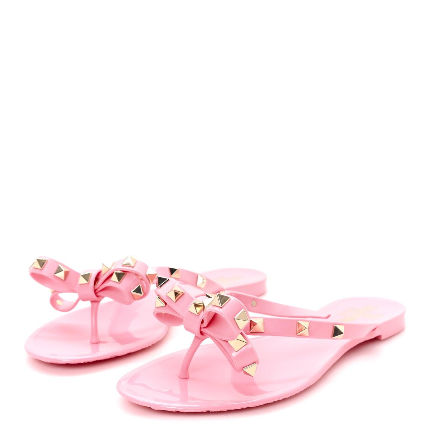 PVC Jelly Glitter Rockstud Bow Thong Sandals 35 Bubble Gum
