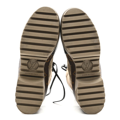 Louis Vuitton Suede Calfskin Monogram Laureate Platform Desert Boots 35 Taupe 6 of 9
