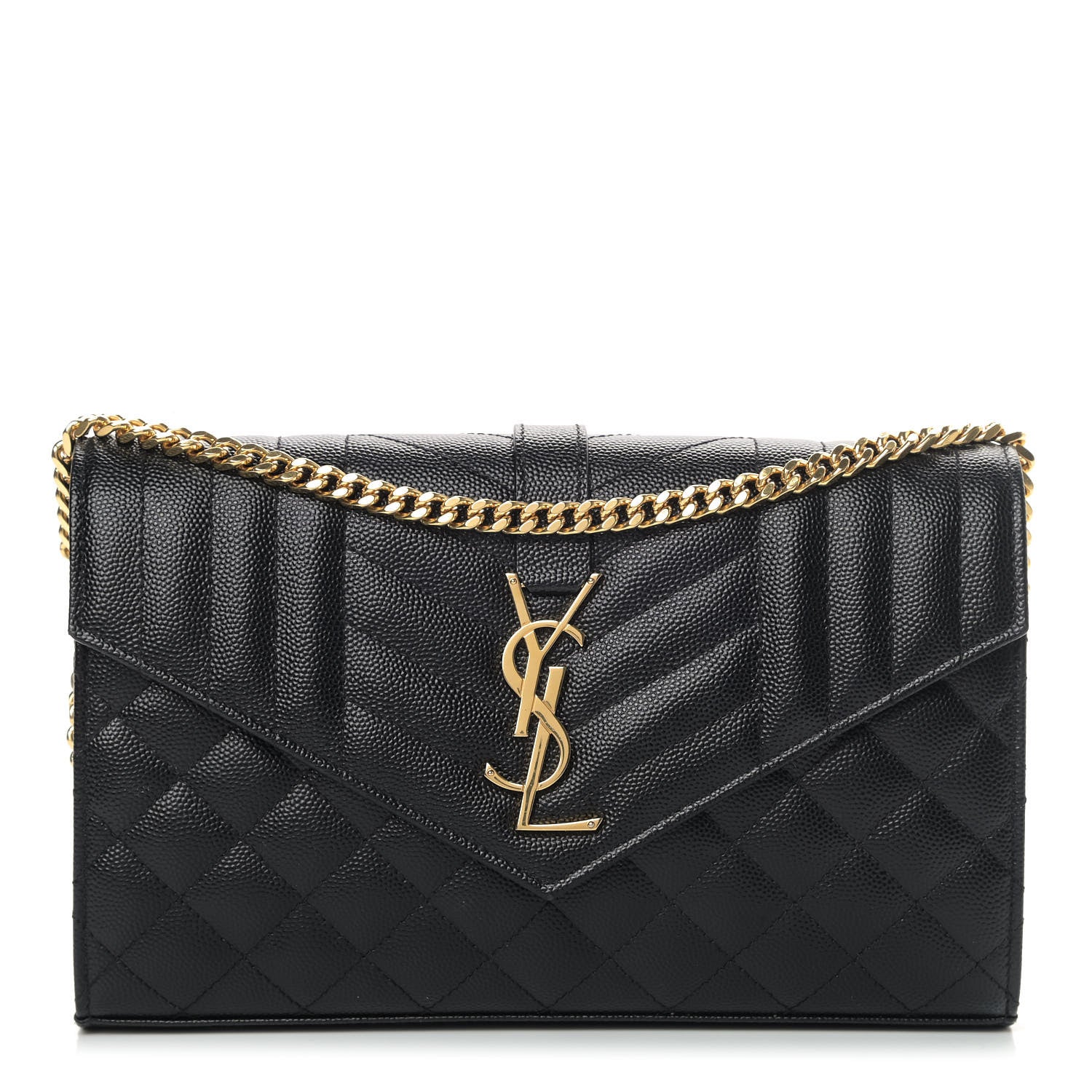 Saint Laurent Grain De Poudre Mixed Matelasse Triquilt Monogram Chain Wallet Black 1 of 10