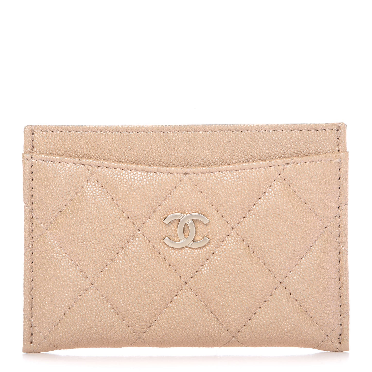 Iridescent Caviar Quilted Card Holder Beige