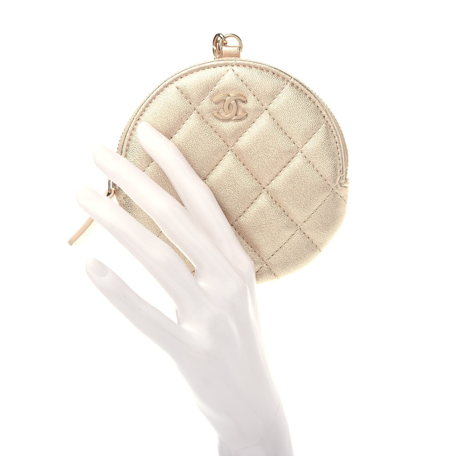 Chanel Metallic Lambskin Quilted Round Clip On Coin Purse Gold 2 of 8