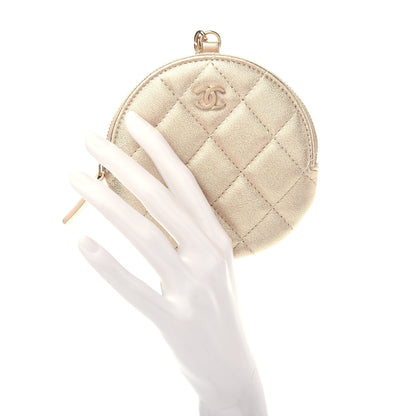 Chanel Metallic Lambskin Quilted Round Clip On Coin Purse Gold 2 of 8