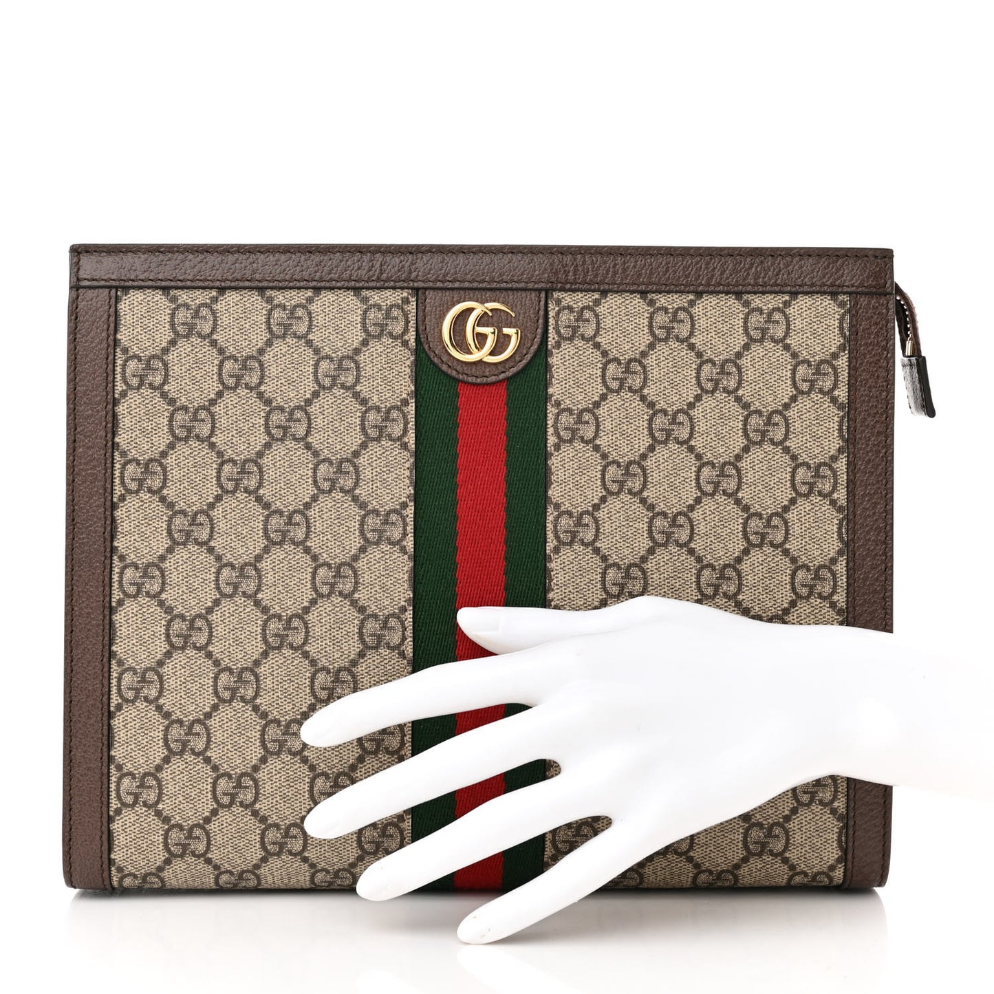 GG Supreme Monogram Web Ophidia Pouch Brown