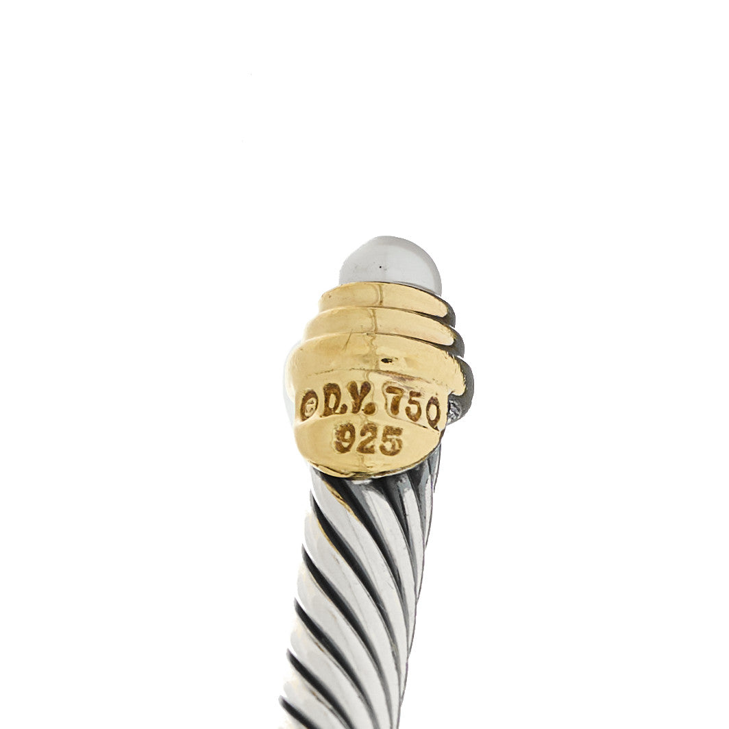 David Yurman Sterling Silver 18K Yellow Gold Cultured Pearl 4mm Cable Classics Bracelet 3 of 3