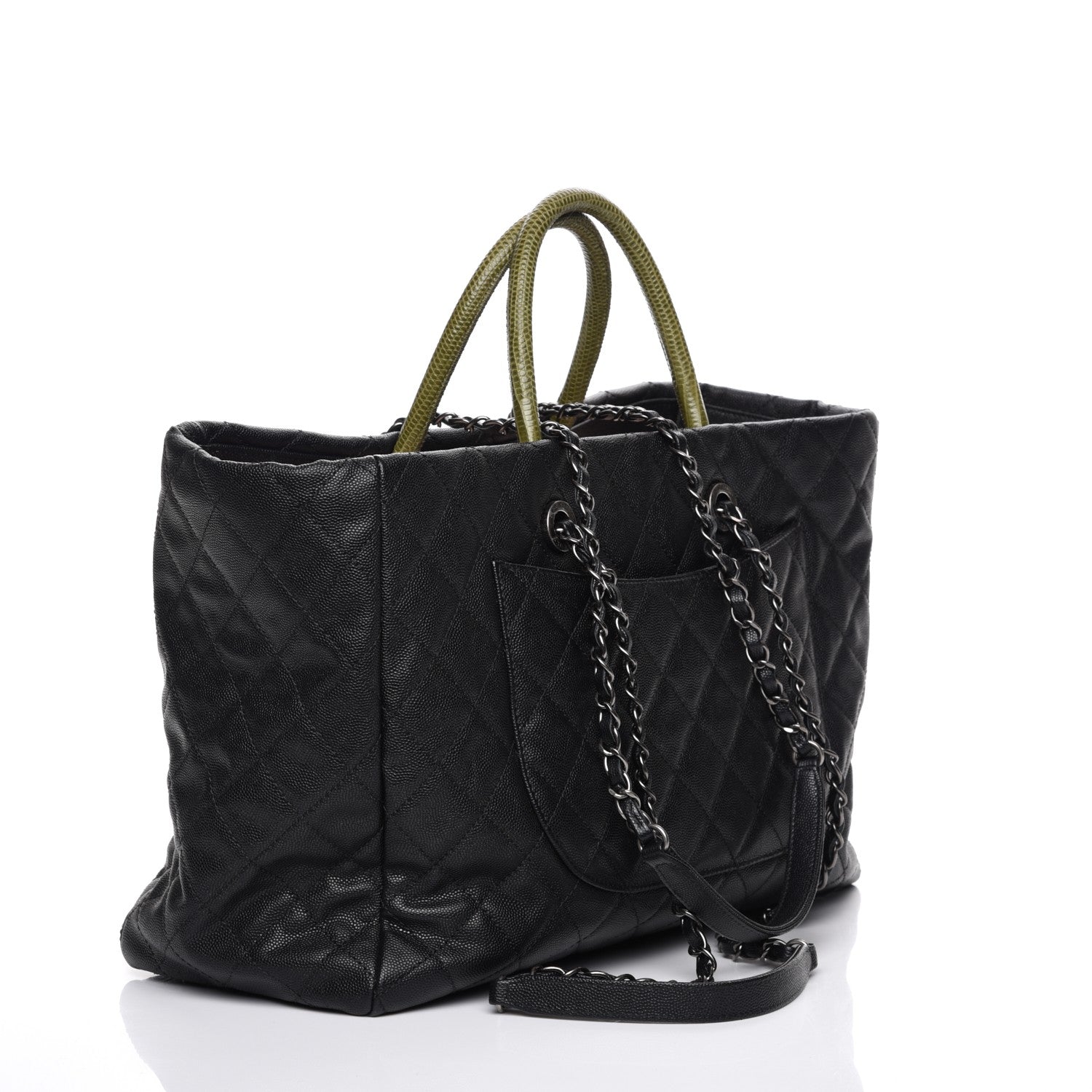 Chanel Caviar Lizard Quilted Large Coco Handle Shopping Tote Black 4 of 8