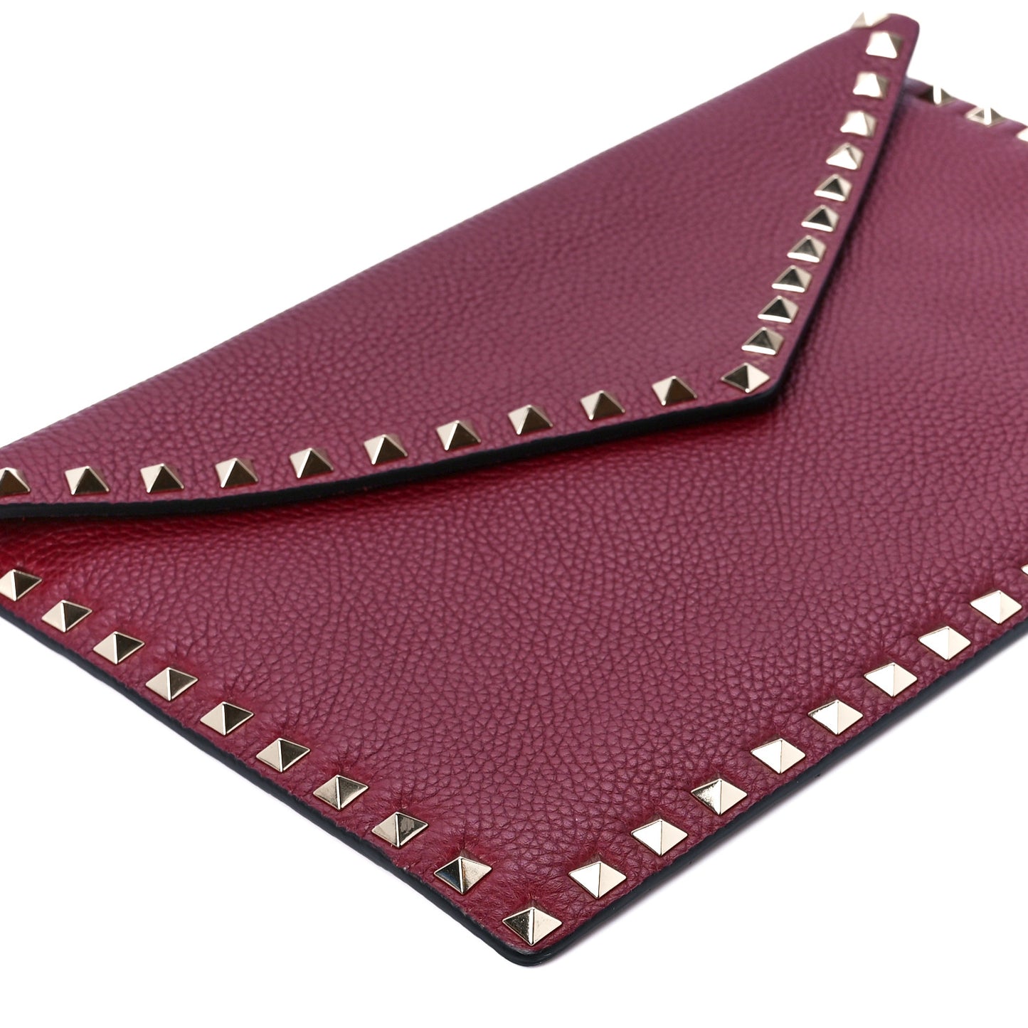 Pebbled Calfskin Large Rockstud Envelope Clutch Cerise