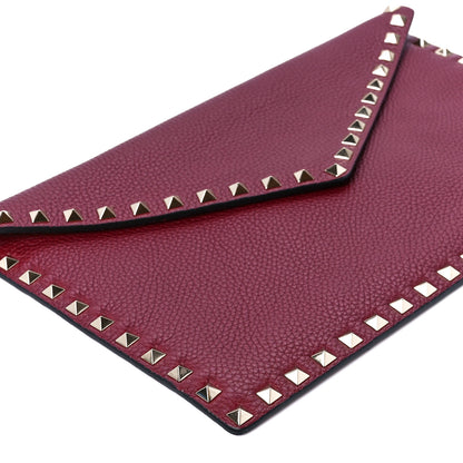 Valentino Garavani Pebbled Calfskin Large Rockstud Envelope Clutch Cerise 10 of 12
