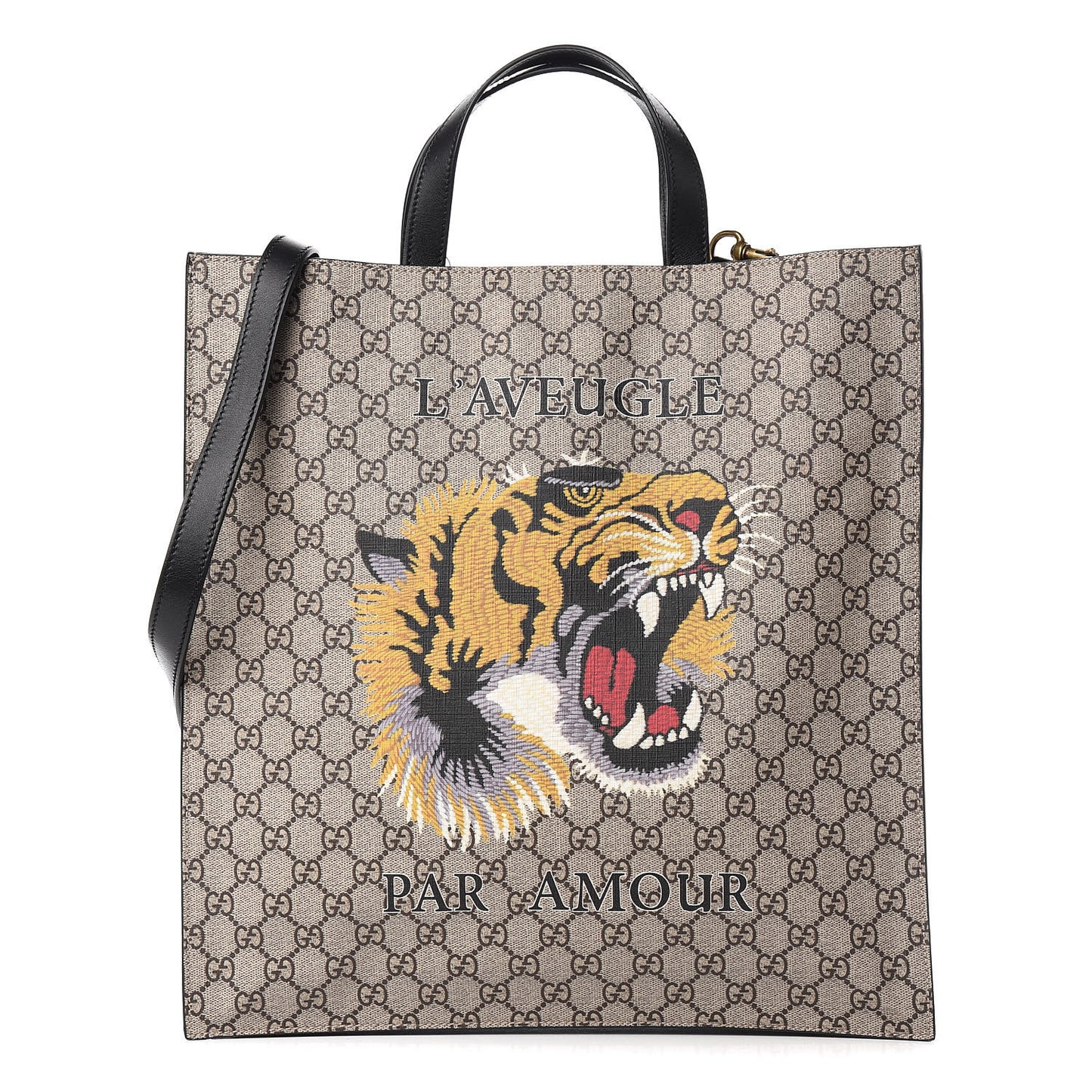 GG Supreme Monogram L'Aveugle Par Amour Print Vertical Tote Black
