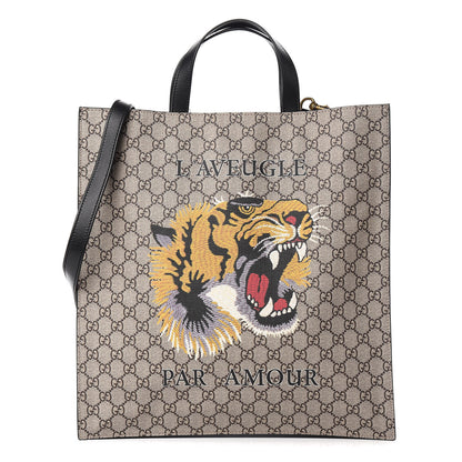 Gucci GG Supreme Monogram L'Aveugle Par Amour Print Vertical Tote Black 1 of 11