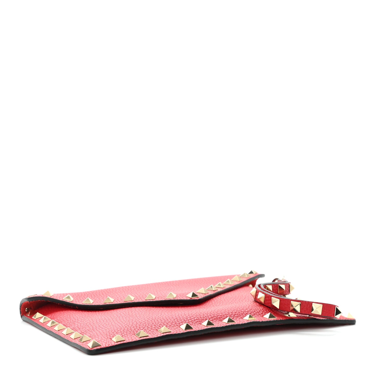 Pebbled Calfskin Medium Rockstud Envelope Flat Wristlet Pouch Rouge Pur