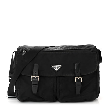 Prada Tessuto Nylon Saffiano Vela Messenger Bag Black 1 of 11