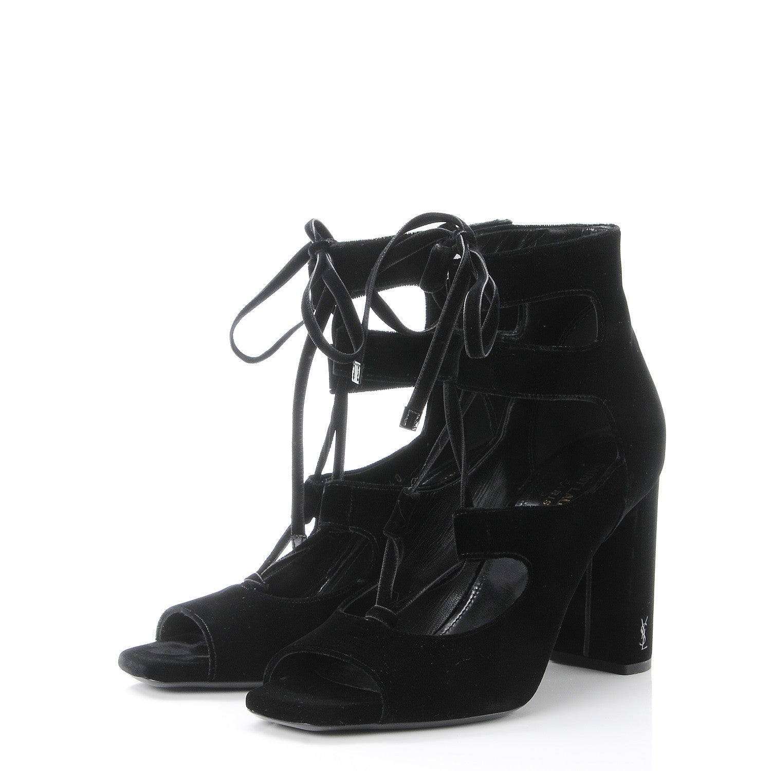 Saint Laurent Veluto Master Loulou 95 Lace Up Sandals 40 Black Lucido 3 of 12