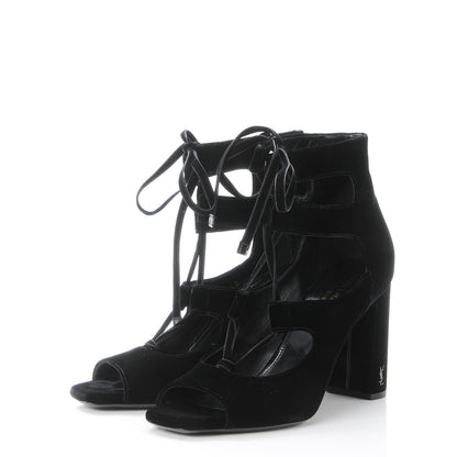Saint Laurent Veluto Master Loulou 95 Lace Up Sandals 40 Black Lucido 3 of 12