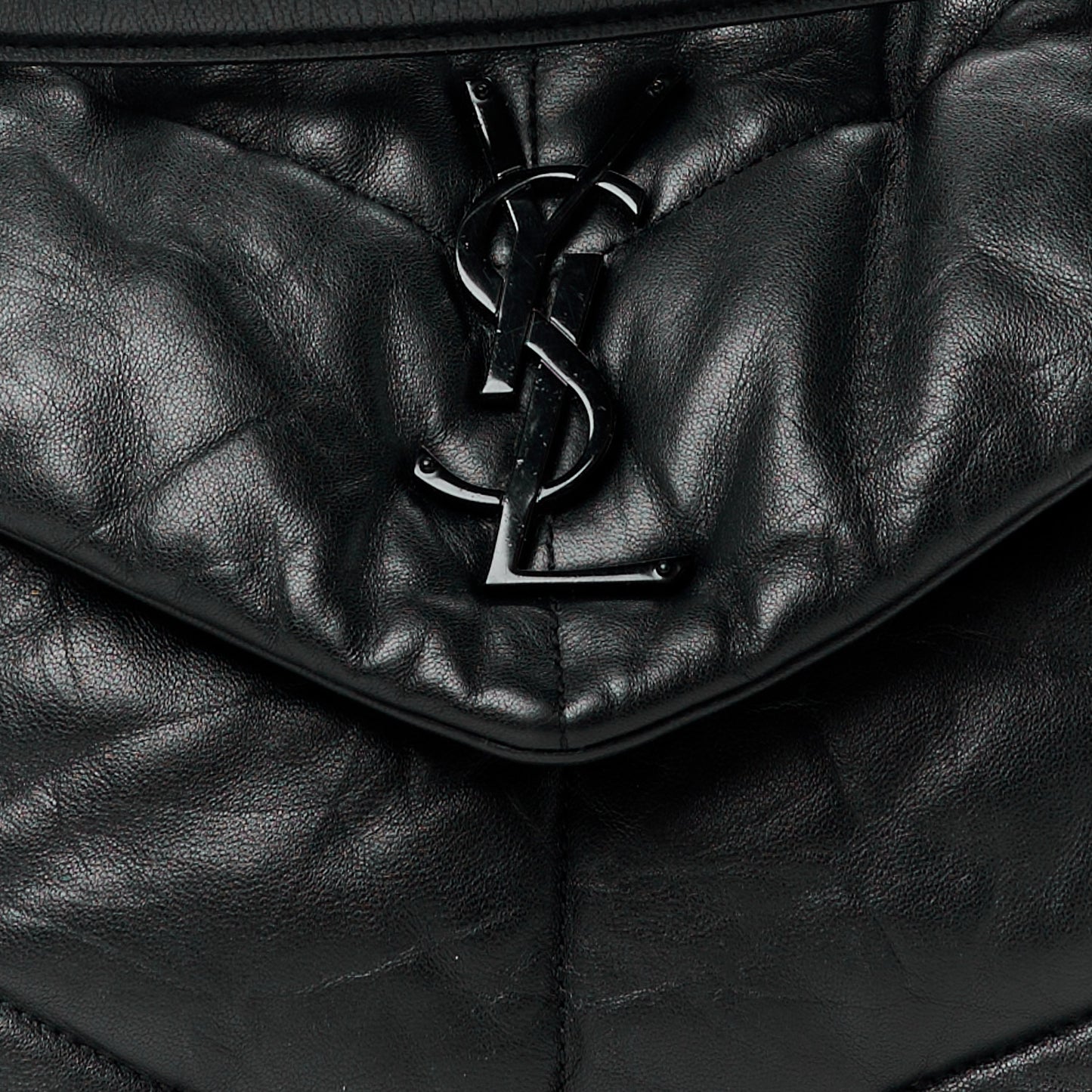 Lambskin Quilted Monogram Monochrome Medium Loulou Puffer Chain Satchel Black