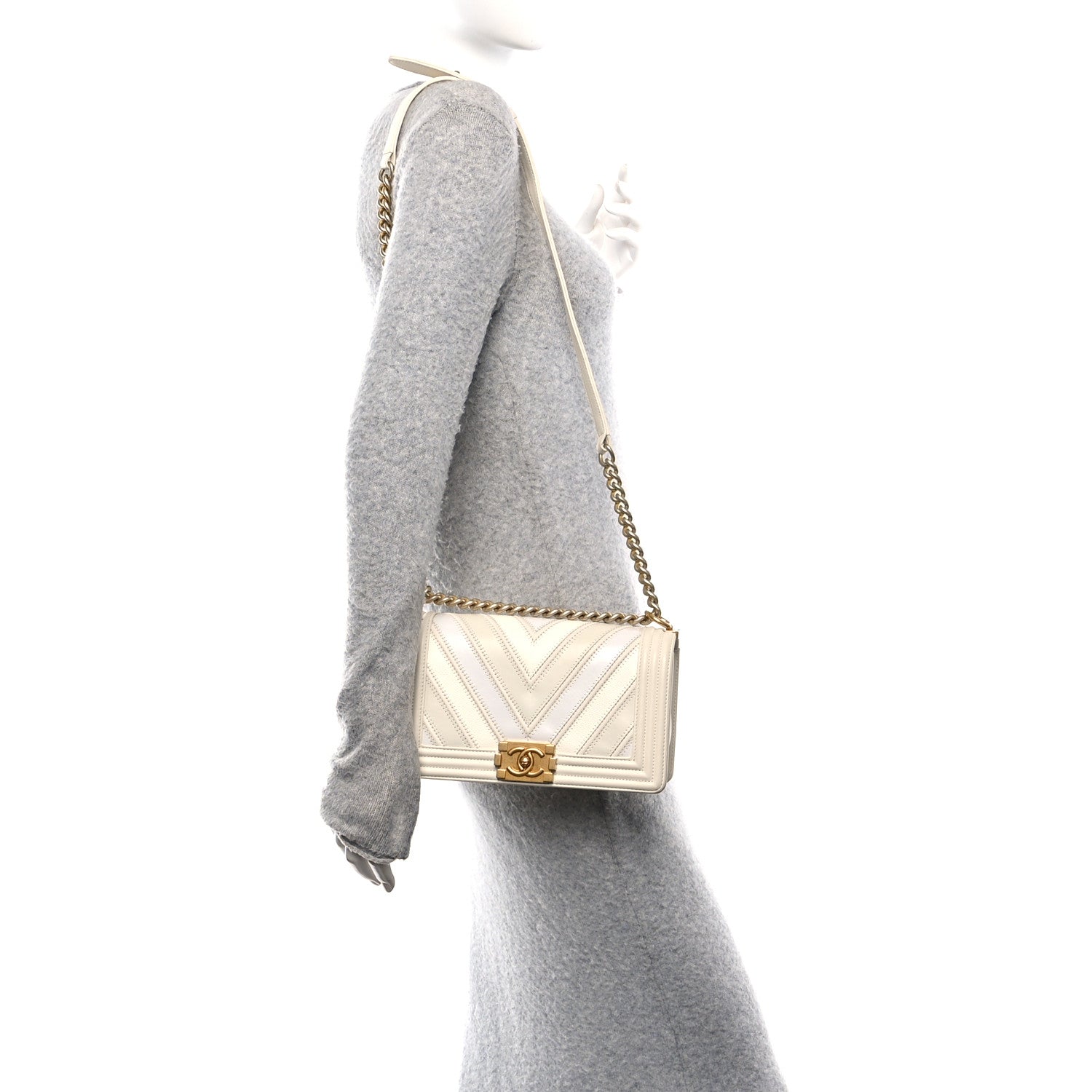 Chanel Caviar Suede Calfskin Chevron Medium Boy Flap White 3 of 10