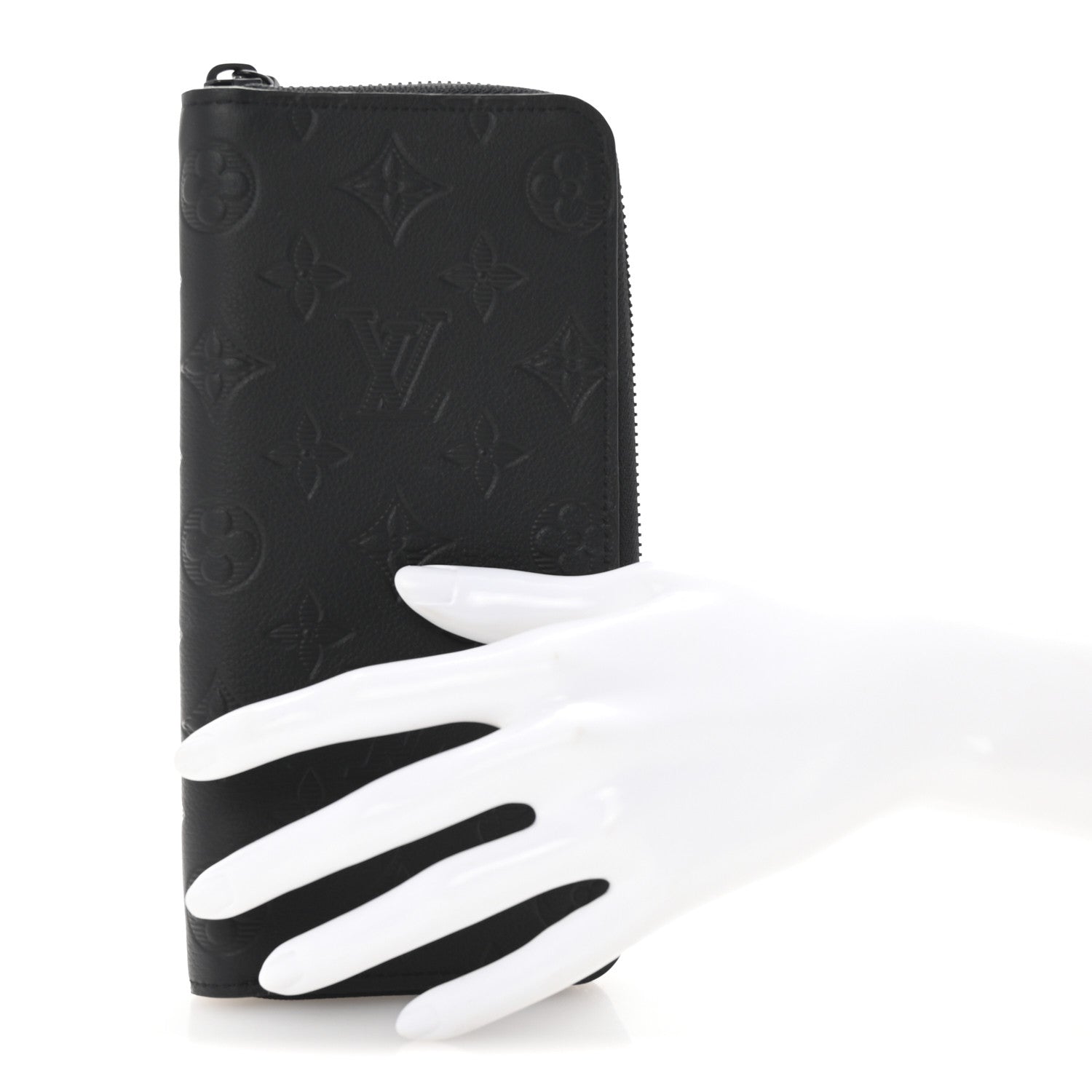 Louis Vuitton Calfskin Monogram Shadow Vertical Zippy Wallet Black 2 of 7