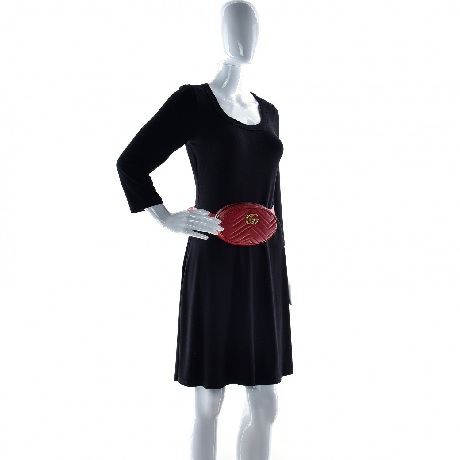 Gucci Calfskin Matelasse GG Marmont Belt Bag 75 30 Hibiscus Red 4 of 14