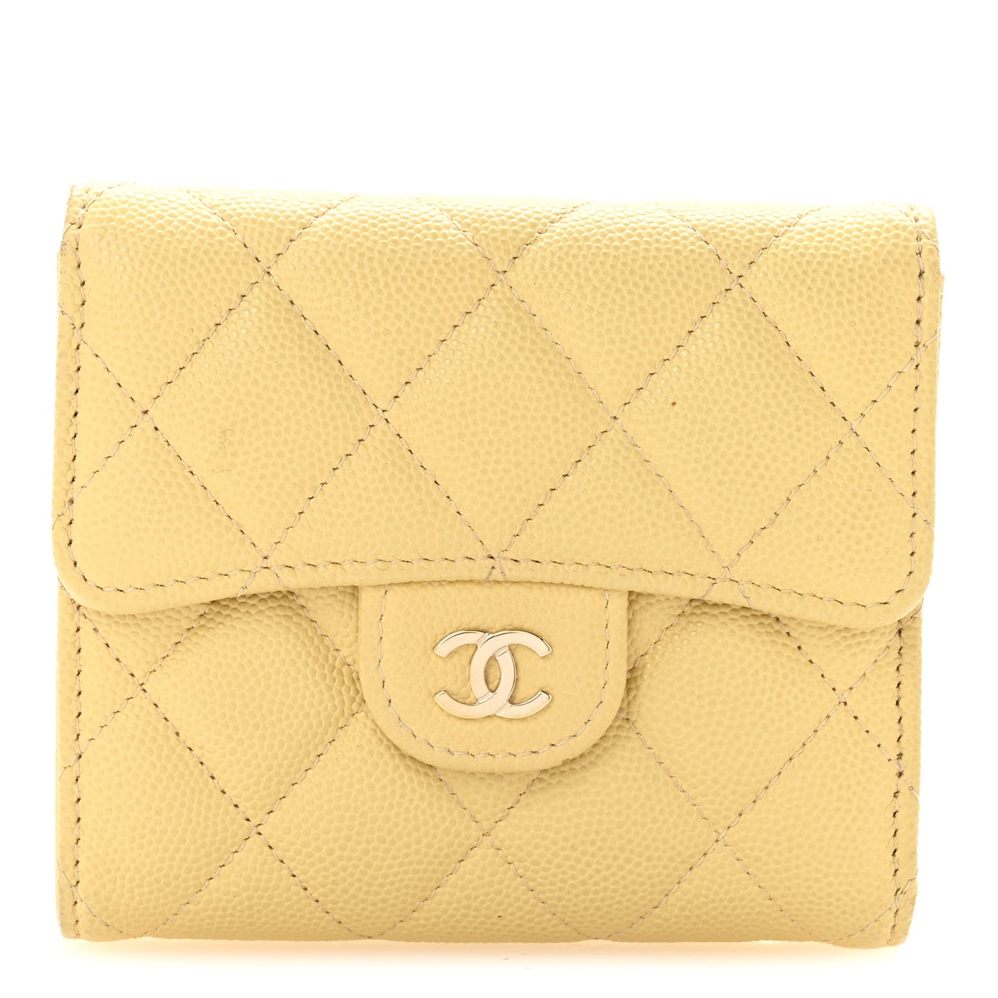 Caviar Quilted Compact Flap Wallet Yellow
