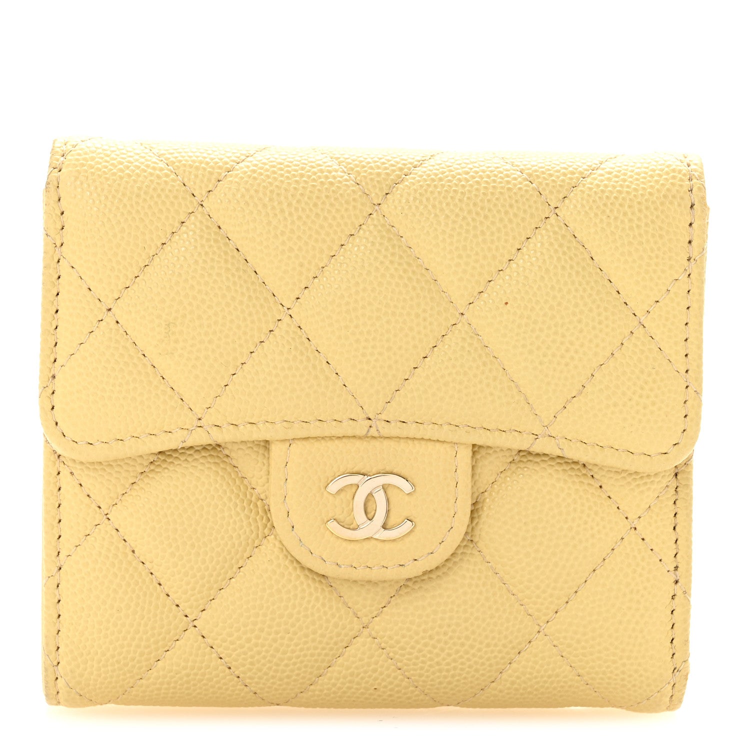 Chanel Caviar Quilted Compact Flap Wallet Yellow 1 of 12
