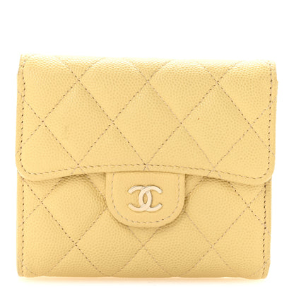 Chanel Caviar Quilted Compact Flap Wallet Yellow 1 of 12