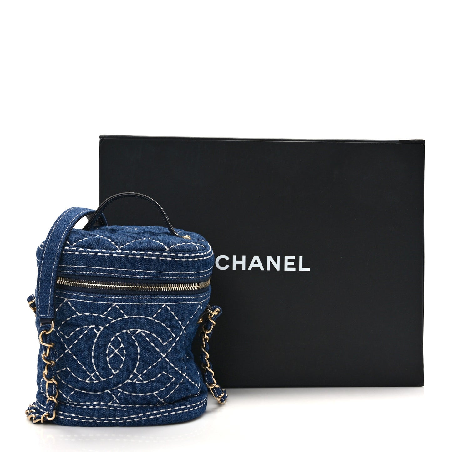 Denim Quilted Denim Trip Vanity Cosmetic Case Blue
