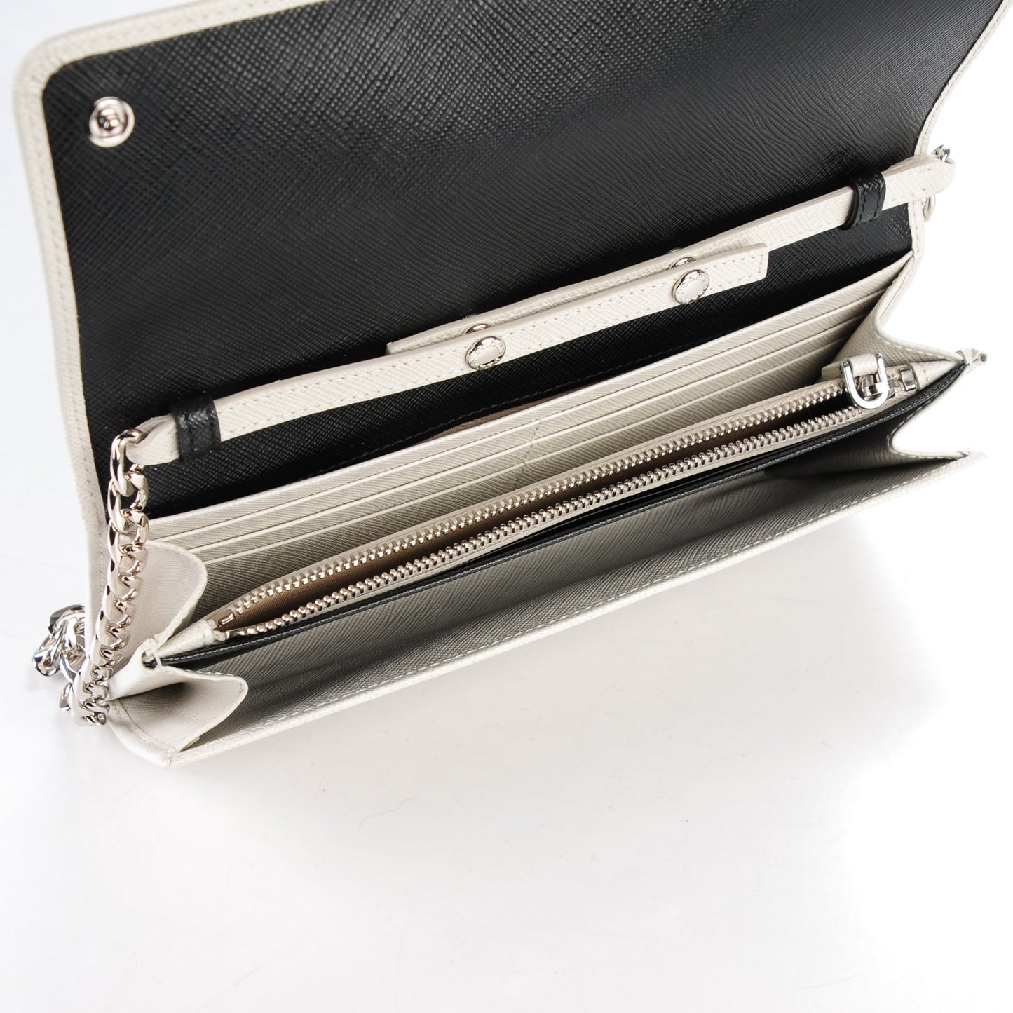 Saffiano Bi-Color Chain Wallet Talco Nero Black