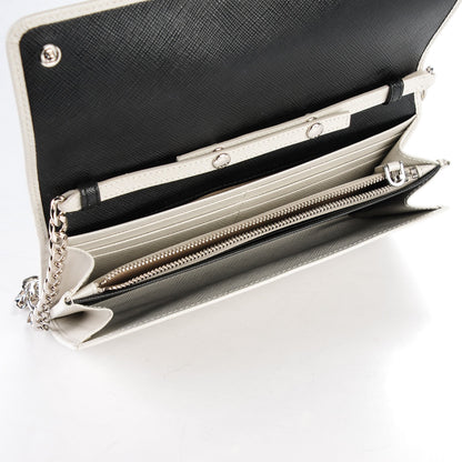 Prada Saffiano Bi-Color Chain Wallet Talco Nero Black 6 of 6