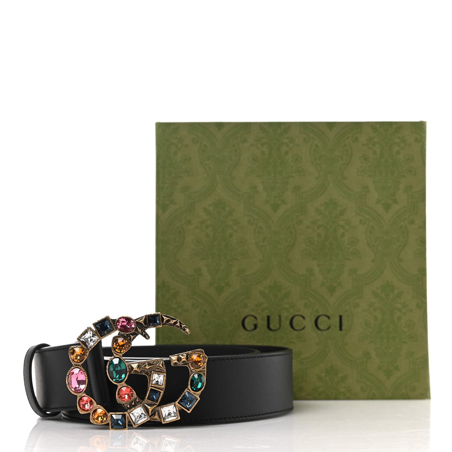 Calfskin Crystal Double G 40mm Belt 90 36 Black Multicolor