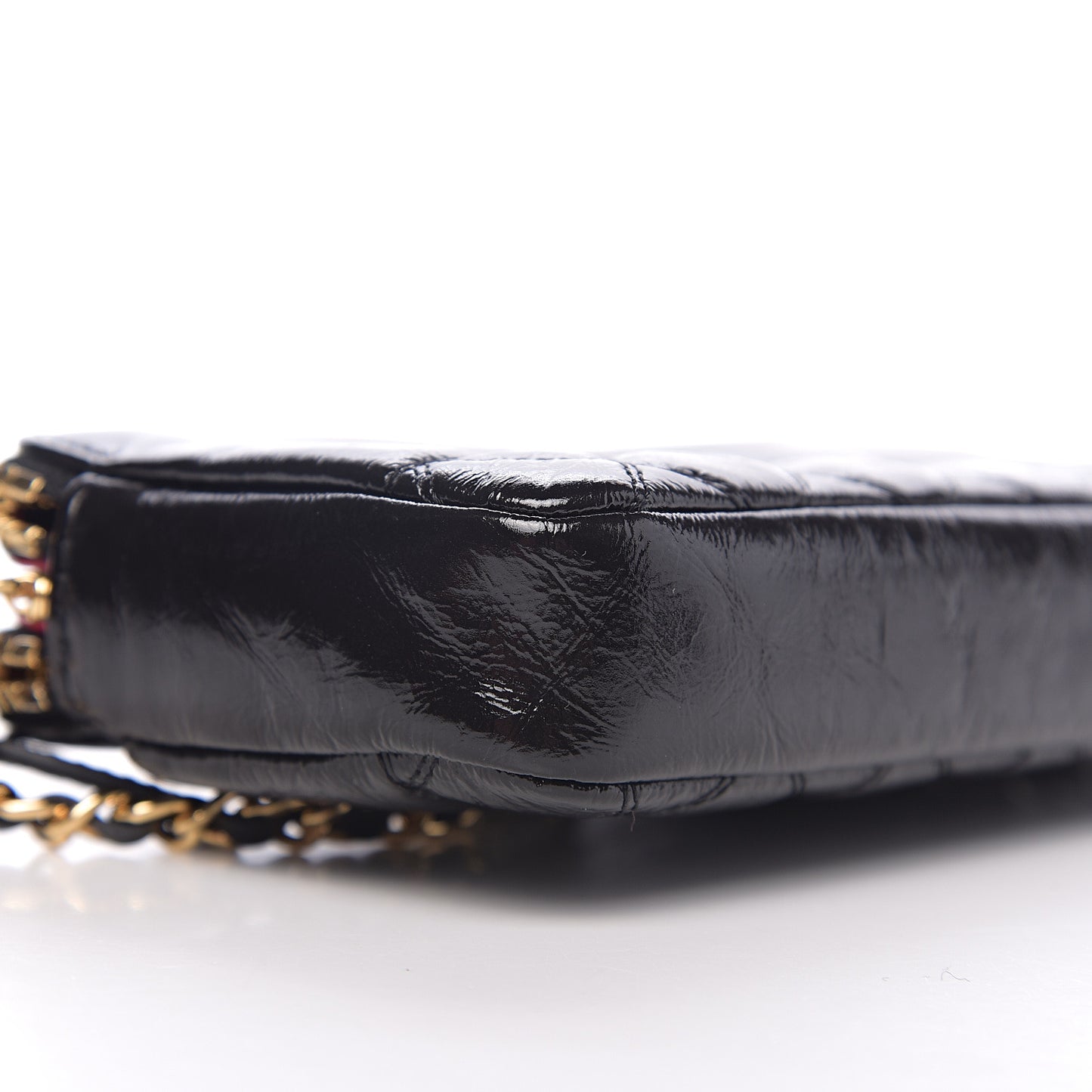 Glazed Aged Calfskin Quilted CC Small Clutch With Chain Black