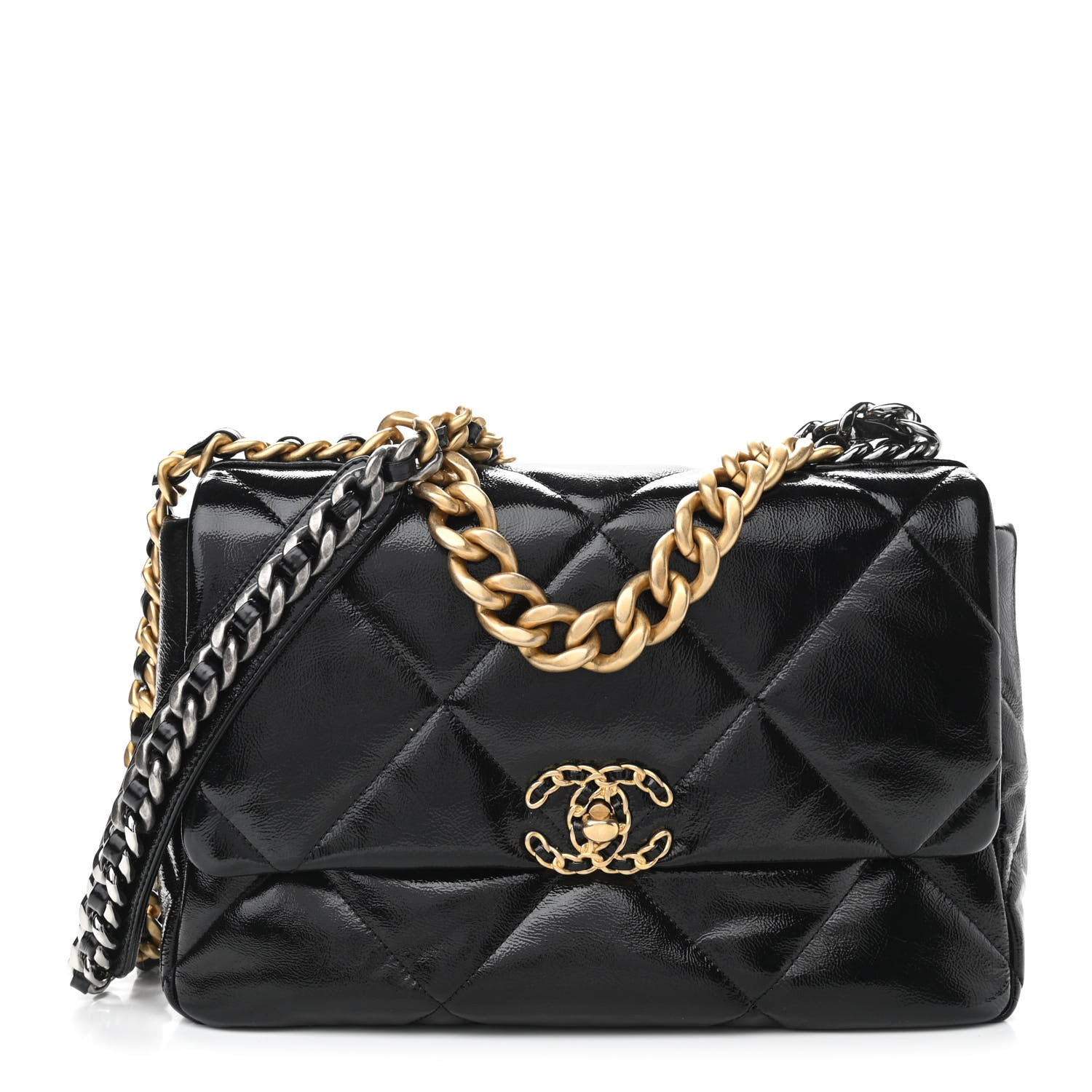 Chanel Shiny Crumpled Calfskin Quilted Large Chanel 19 Flap Black 1 of 19