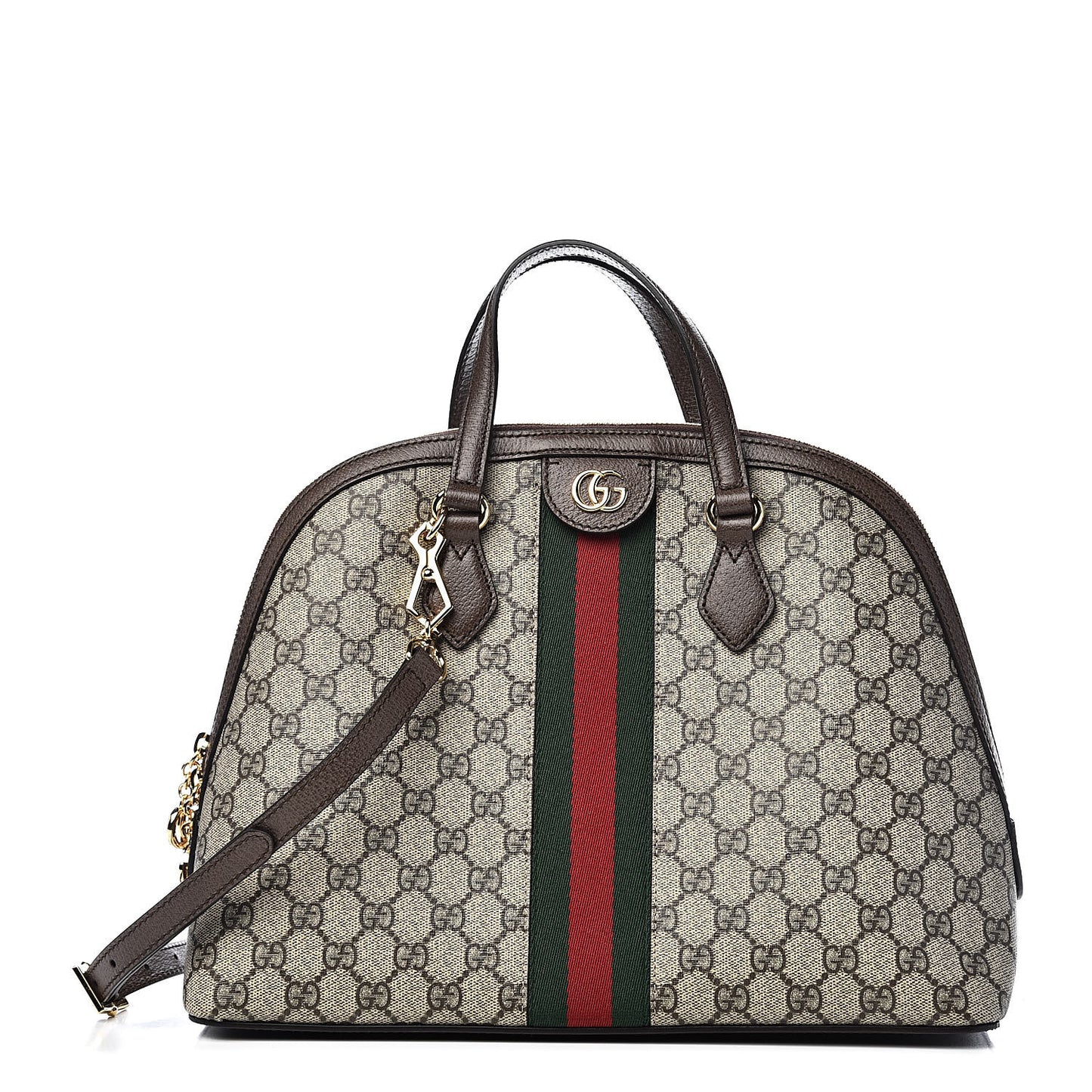 GG Supreme Monogram Web Medium Ophidia Top Handle Dome Bag Brown