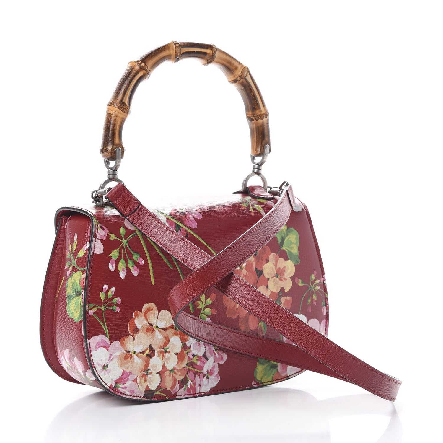 Gucci Shangai Calfskin Blooms Print Small Classic Bamboo Top Handle Bag Romantic Ceries Multicolor 2 of 9