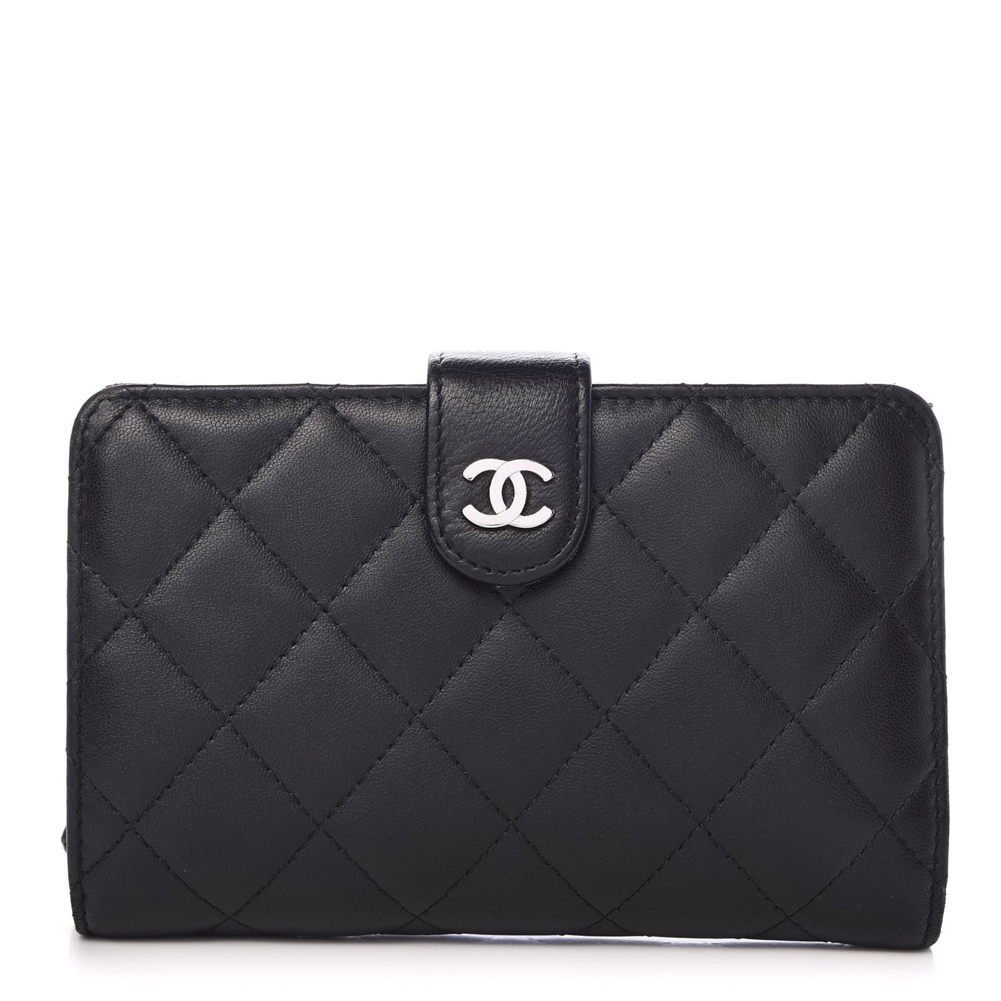 Lambskin Quilted Zipped Pocket Wallet Black