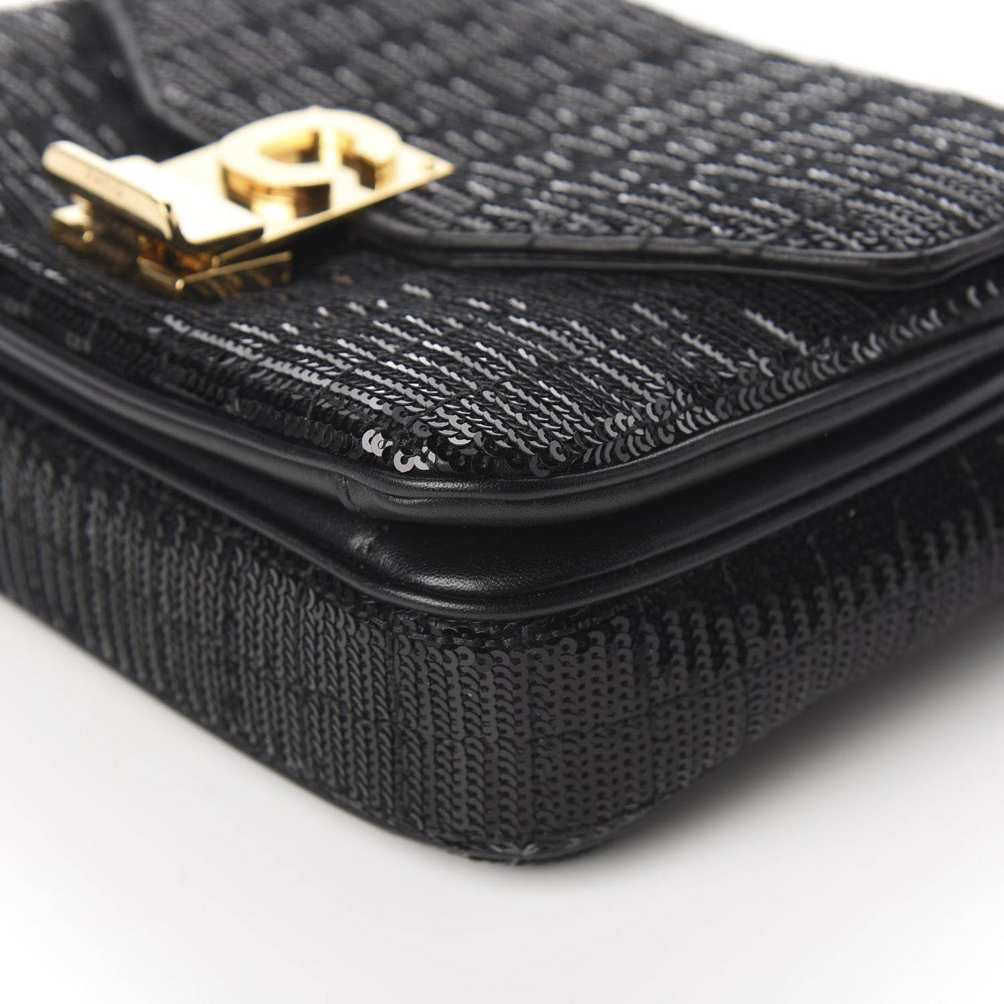 Sequin Calfskin Quilted Small C Bag Black