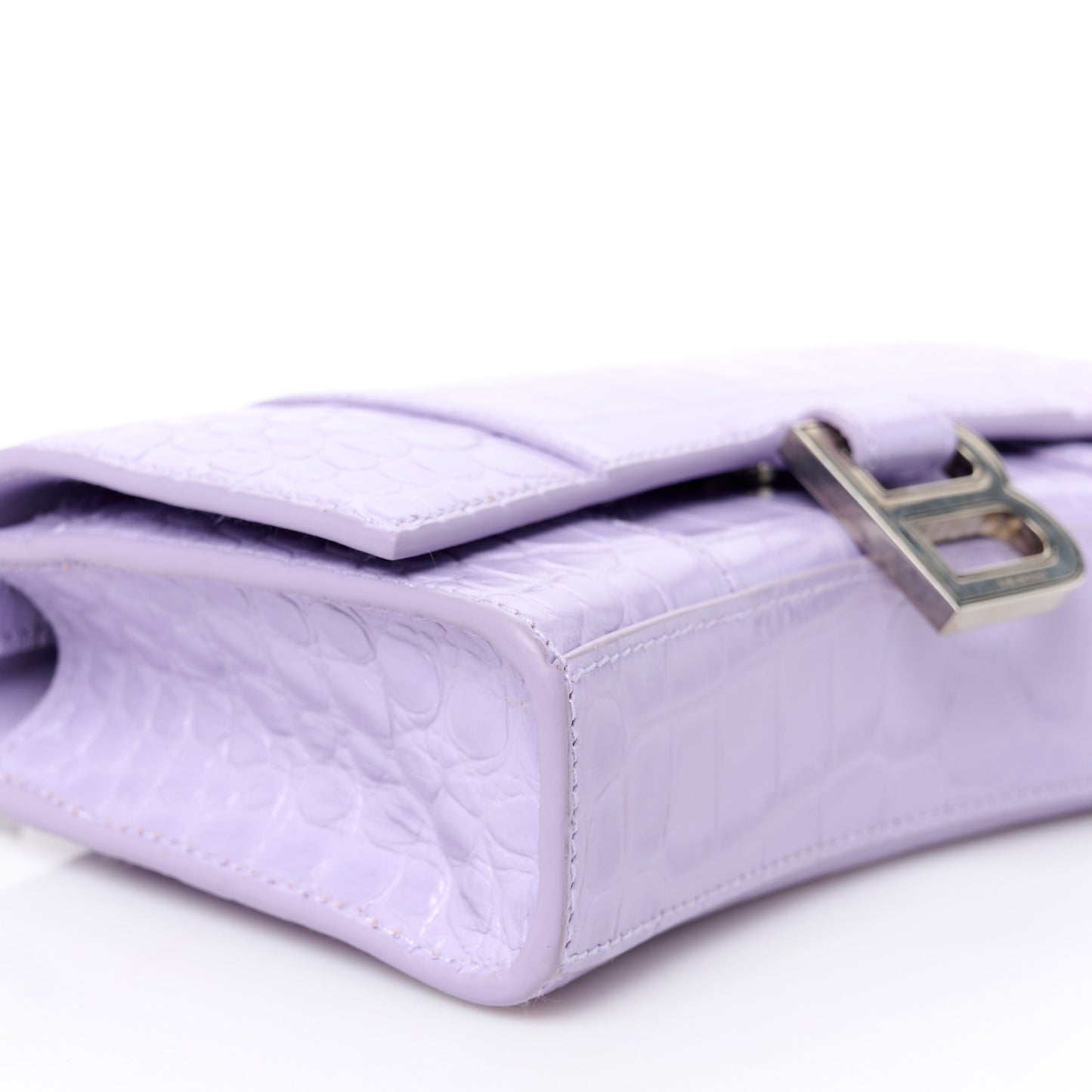 Shiny Calfskin Crocodile Embossed Hourglass Chain Bag Lilac