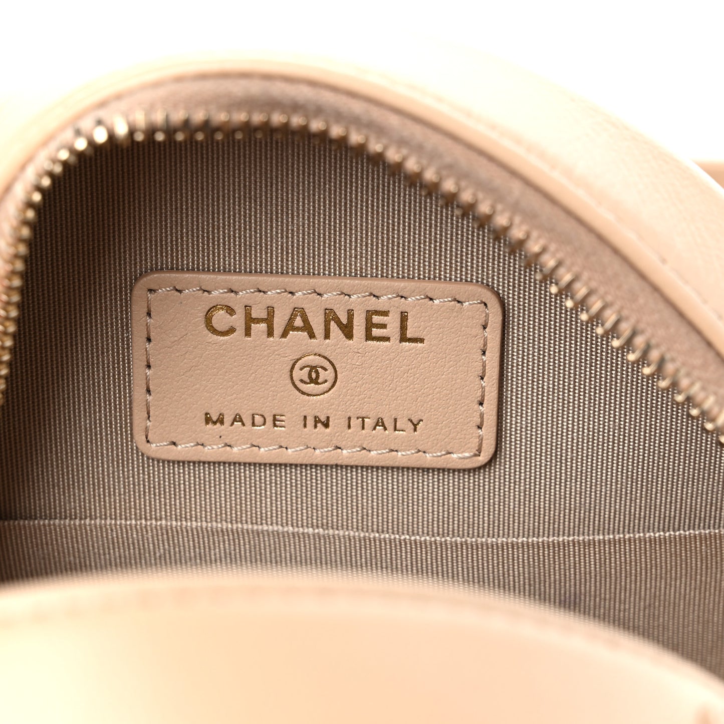 Lambskin Quilted Chanel 19 Round Clutch With Chain Beige