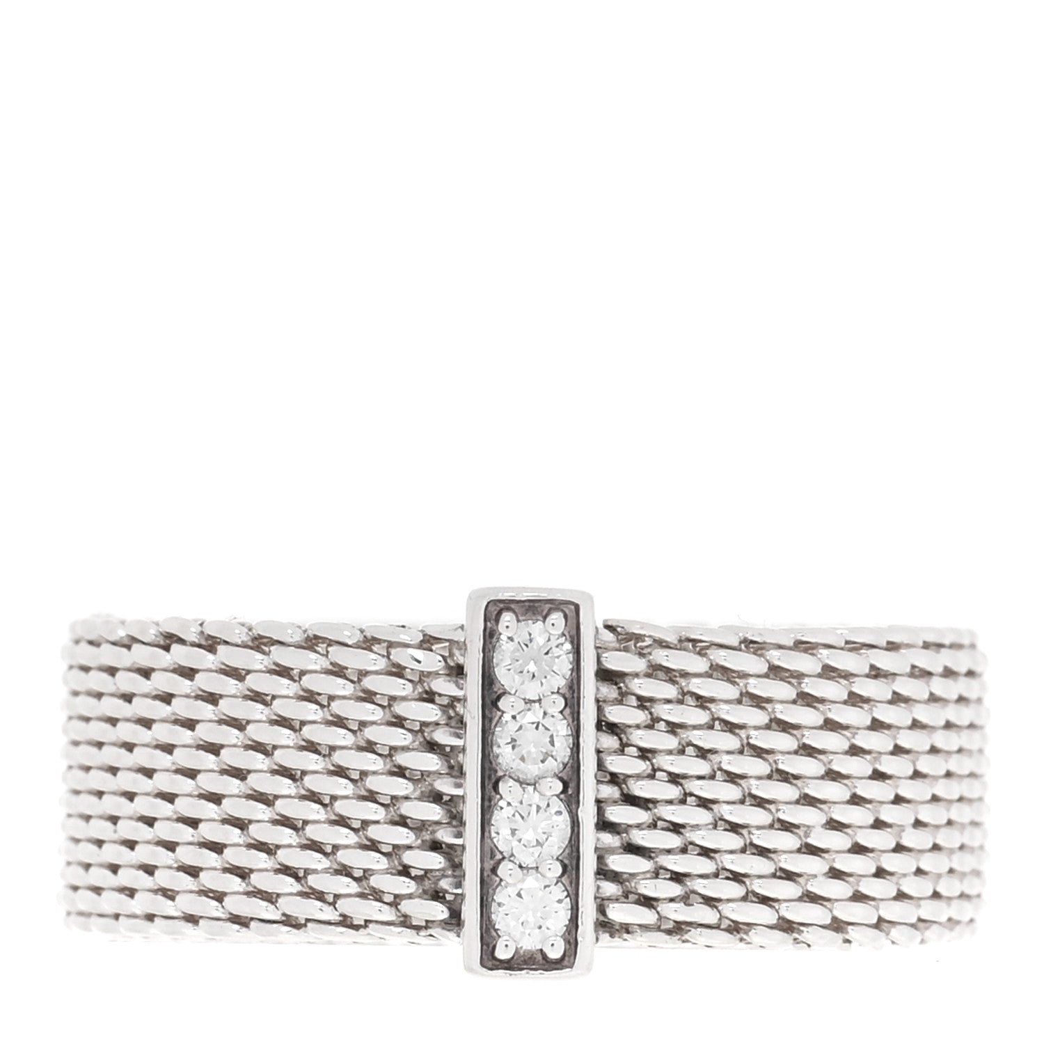 Tiffany Sterling Silver Diamond Somerset Mesh Ring 50 5.5 1 of 4