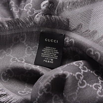 Gucci Wool Silk Monogram GGWeb Fringe Shawl Pearl Medium Grey 4 of 4