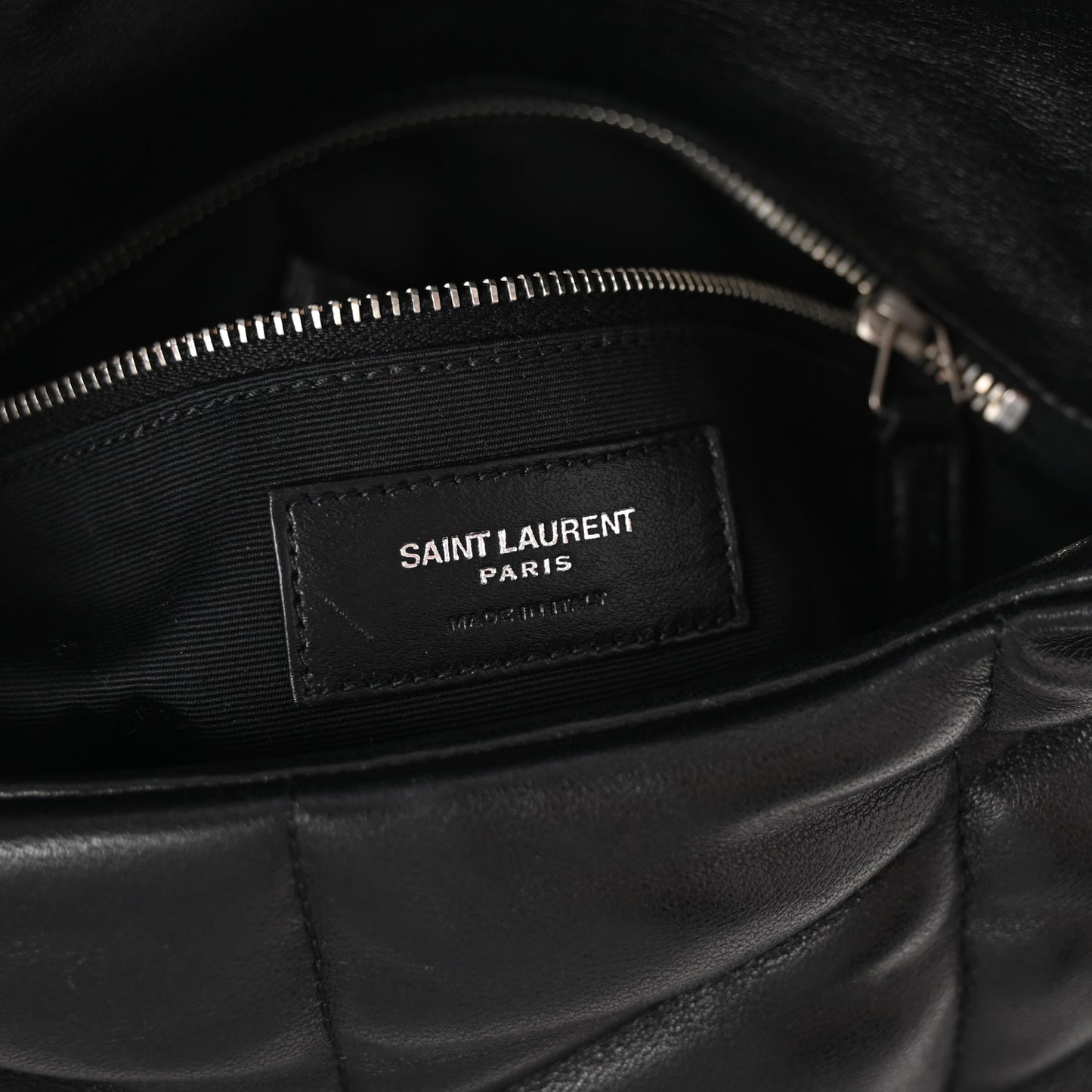 Lambskin Quilted Small Loulou Puffer Monogram Chain Satchel Black