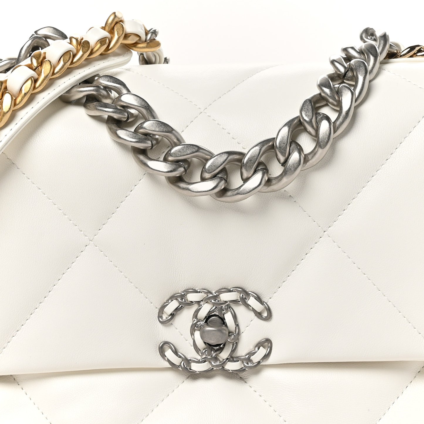 Lambskin Quilted Large Chanel 19 Flap White