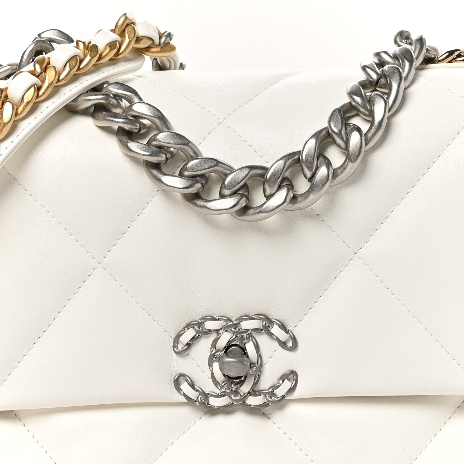 Chanel Lambskin Quilted Large Chanel 19 Flap White 8 of 10