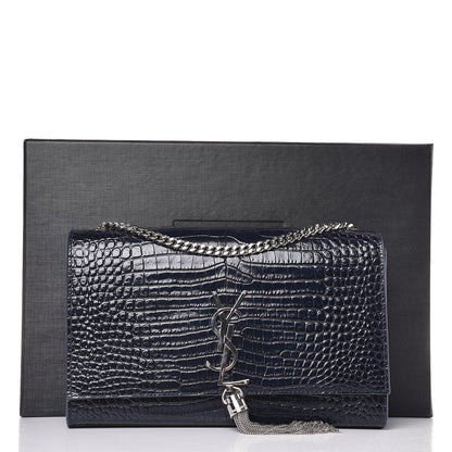 Saint Laurent Calfskin Crocodile Embossed Medium Classic Monogram Kate Tassel Satchel Blue Sapphire 12 of 12