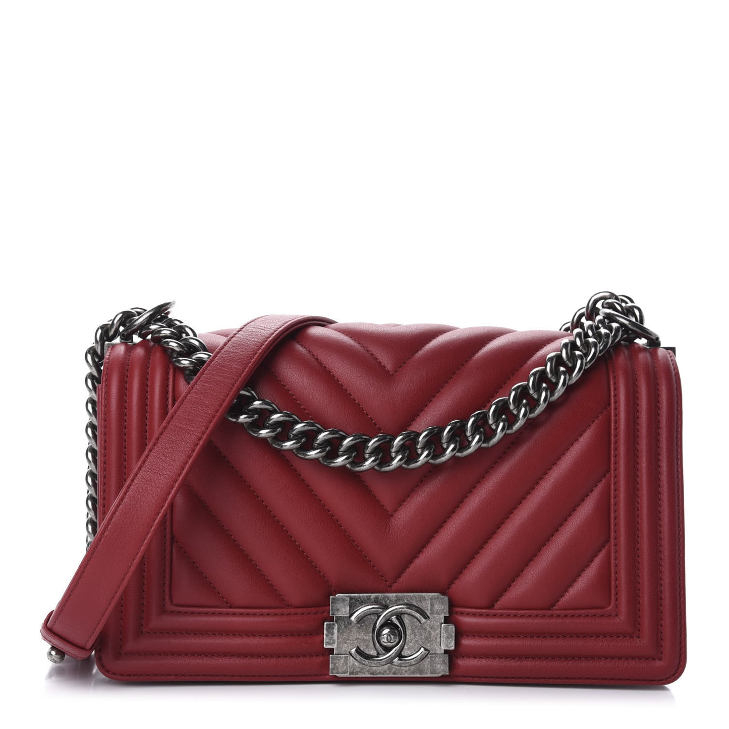 Calfskin Chevron Quilted Medium Boy Flap Red