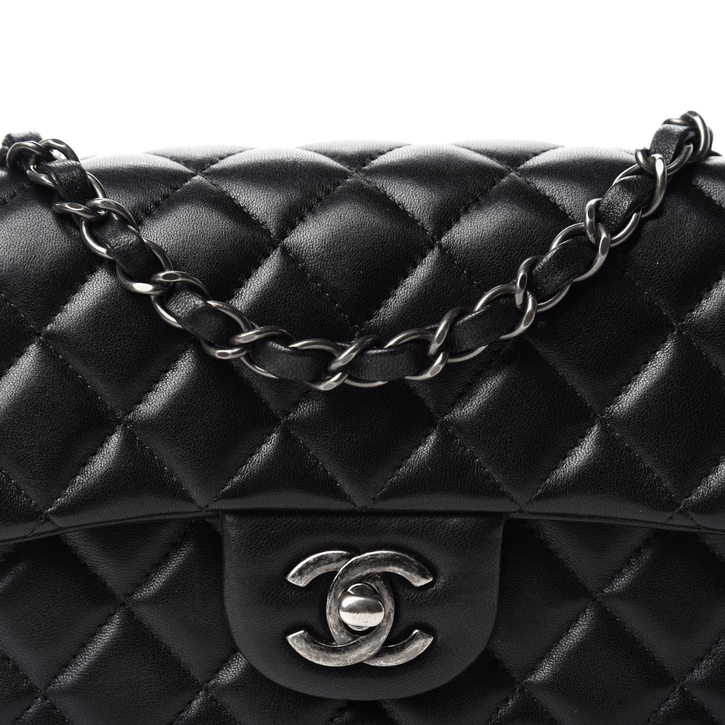 Lambskin Quilted Mini Rectangular Flap Black