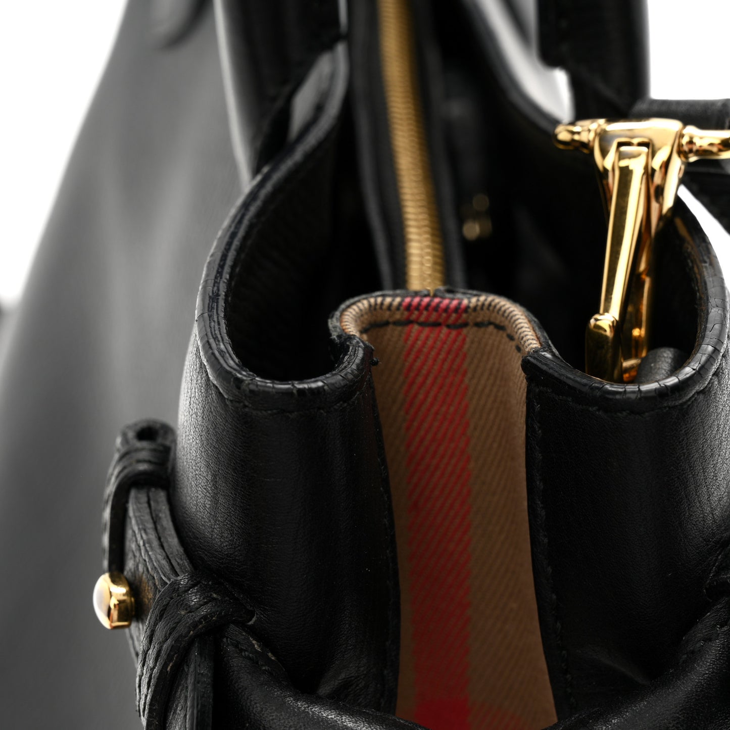Grainy Calfskin House Check Medium Banner Tote Black