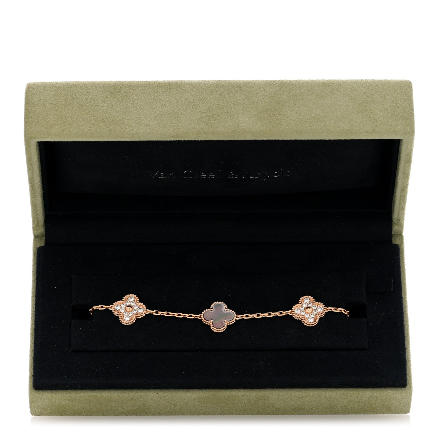 Van Cleef & Arpels 18K Rose Gold Diamond Gray Mother of Pearl 5 Motifs Vintage Alhambra Bracelet 4 of 4