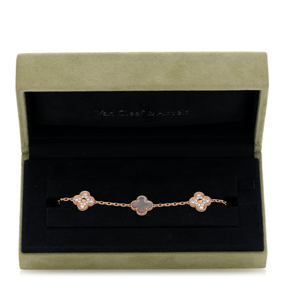 Van Cleef & Arpels 18K Rose Gold Diamond Gray Mother of Pearl 5 Motifs Vintage Alhambra Bracelet 4 of 4