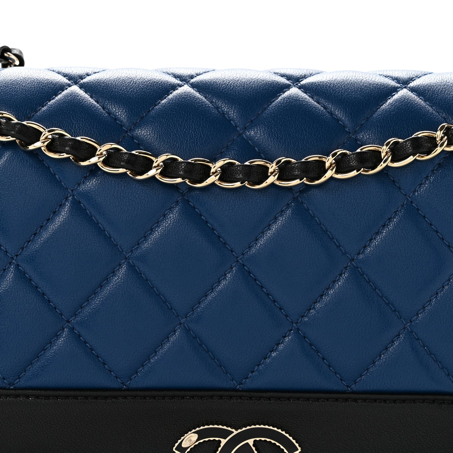 Chanel Sheepskin Quilted Vintage Mademoiselle Flap Blue Black 8 of 16