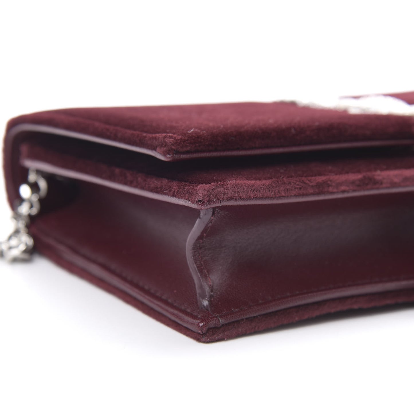 Velvet Crystal Monogram Kate Tassel Shoulder Bag Burgundy