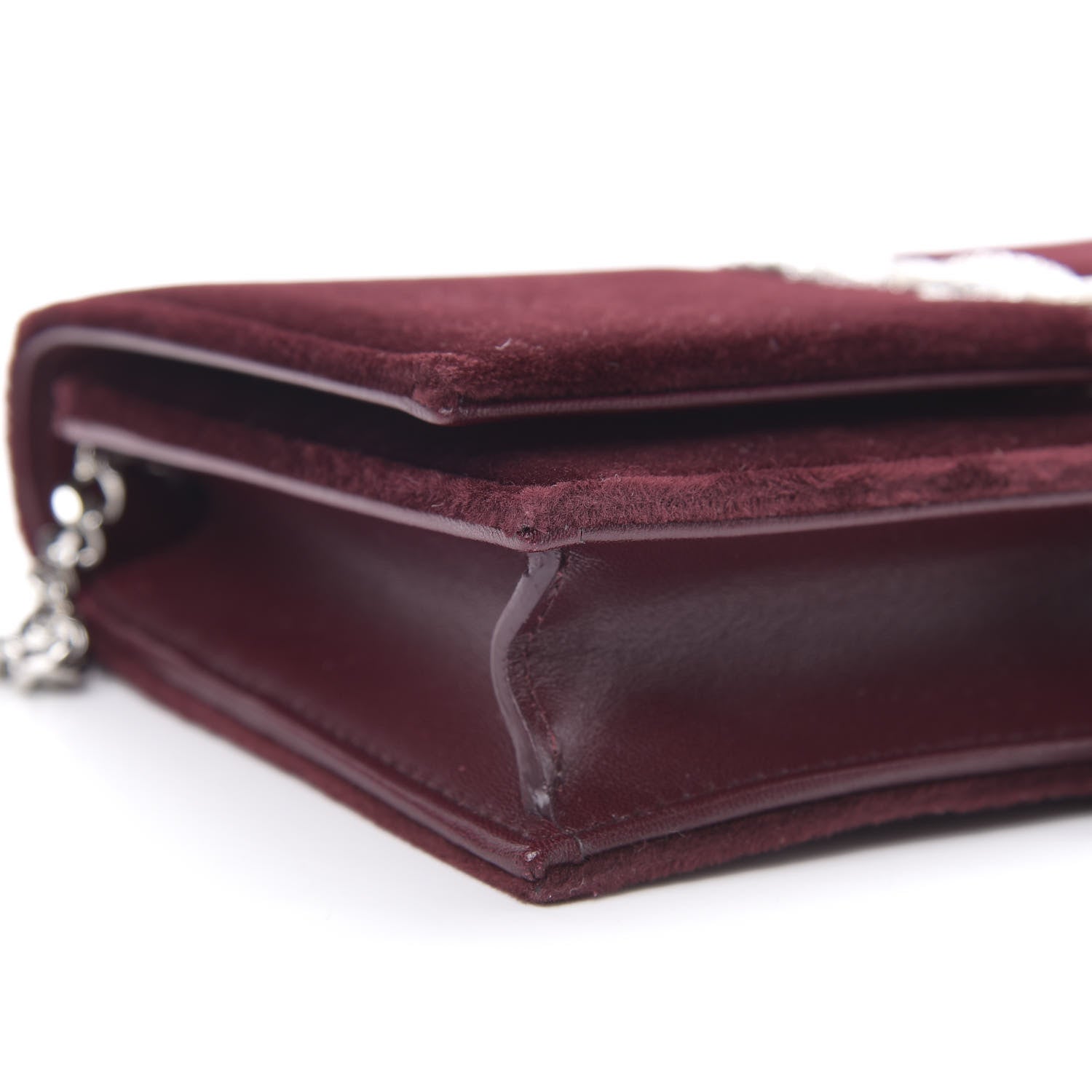 Saint Laurent Velvet Crystal Monogram Kate Tassel Shoulder Bag Burgundy 9 of 11